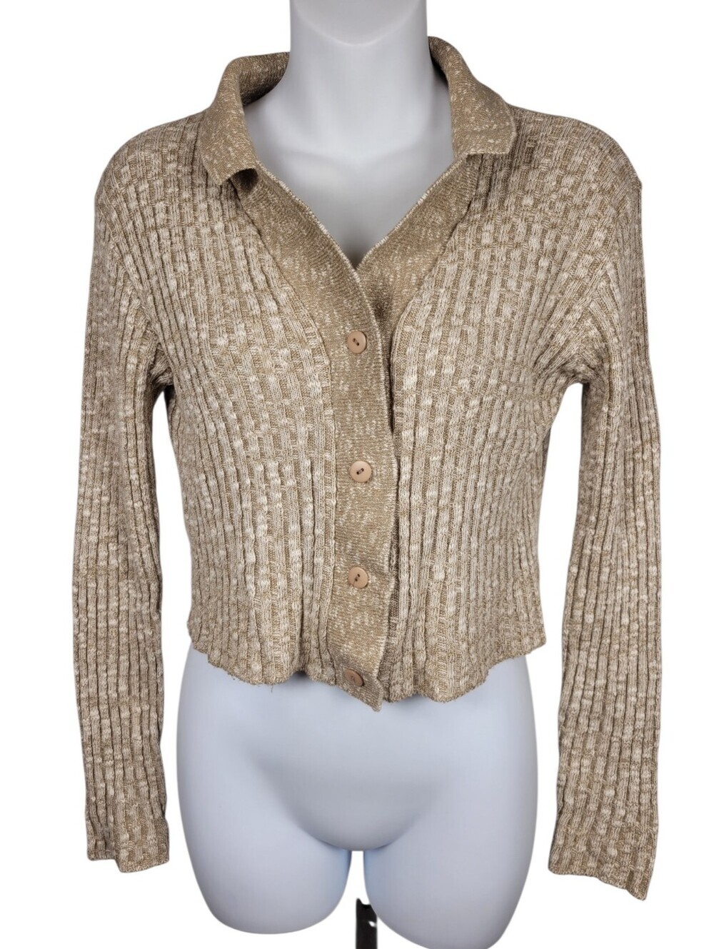 2/$20 Vintage 90s Tan Colour Button Down Cardigan Top Made In Canada Size: M
